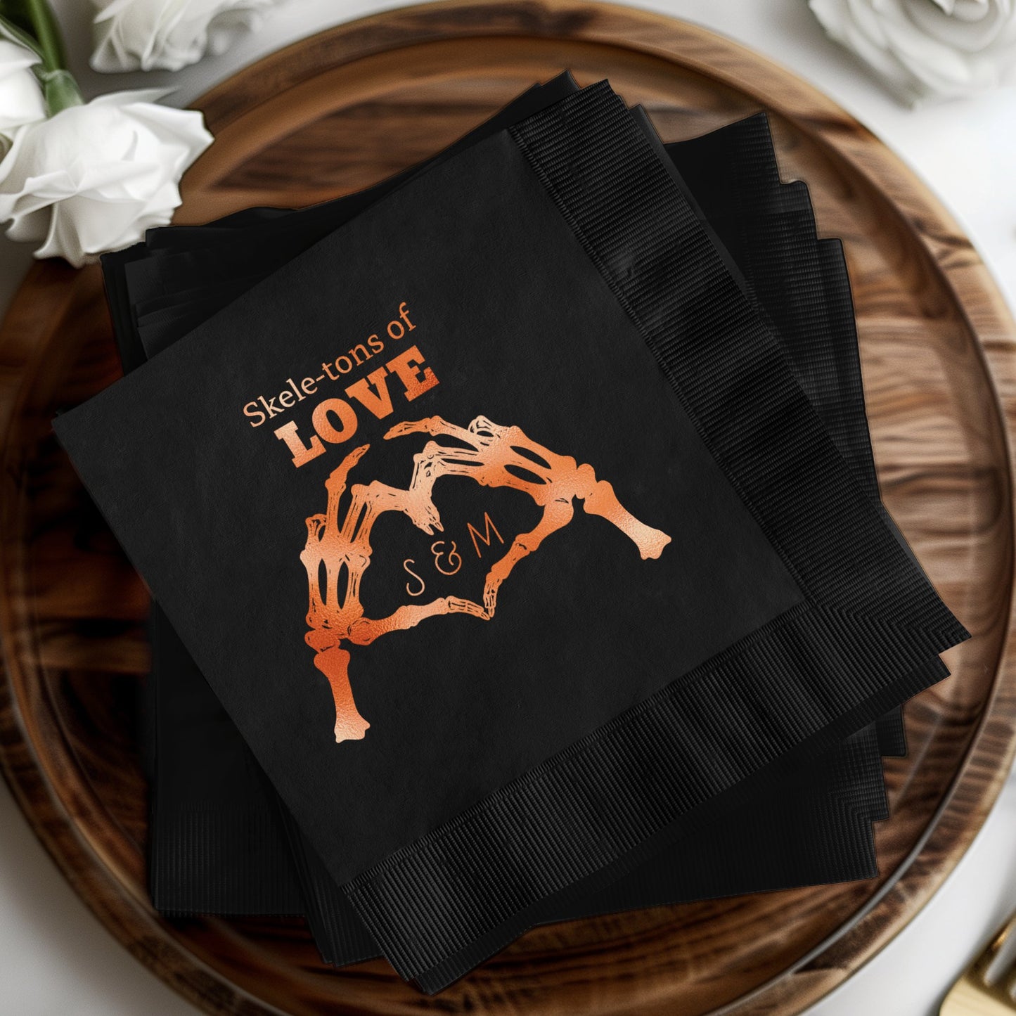 Skeletons of Love Custom Black Napkin product