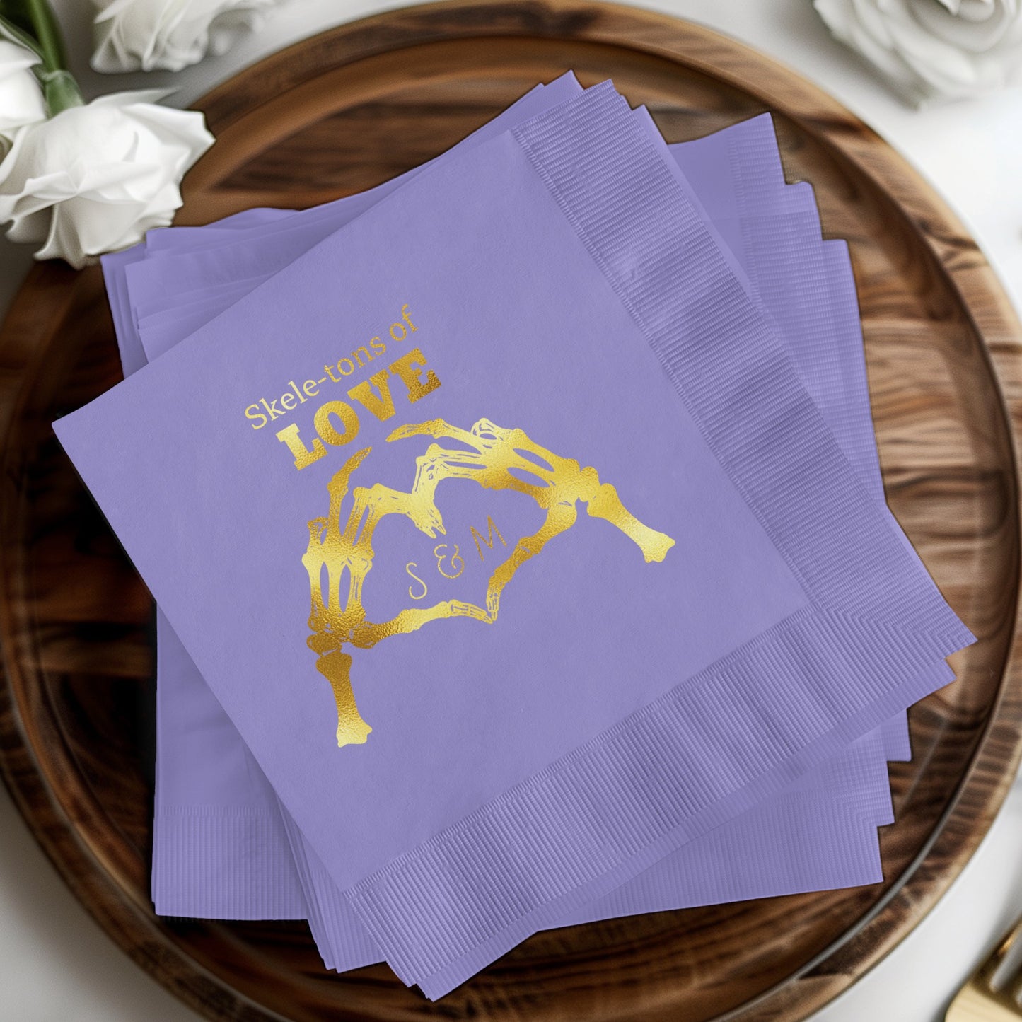 Skeletons of Love Personalized Purple Napkins product