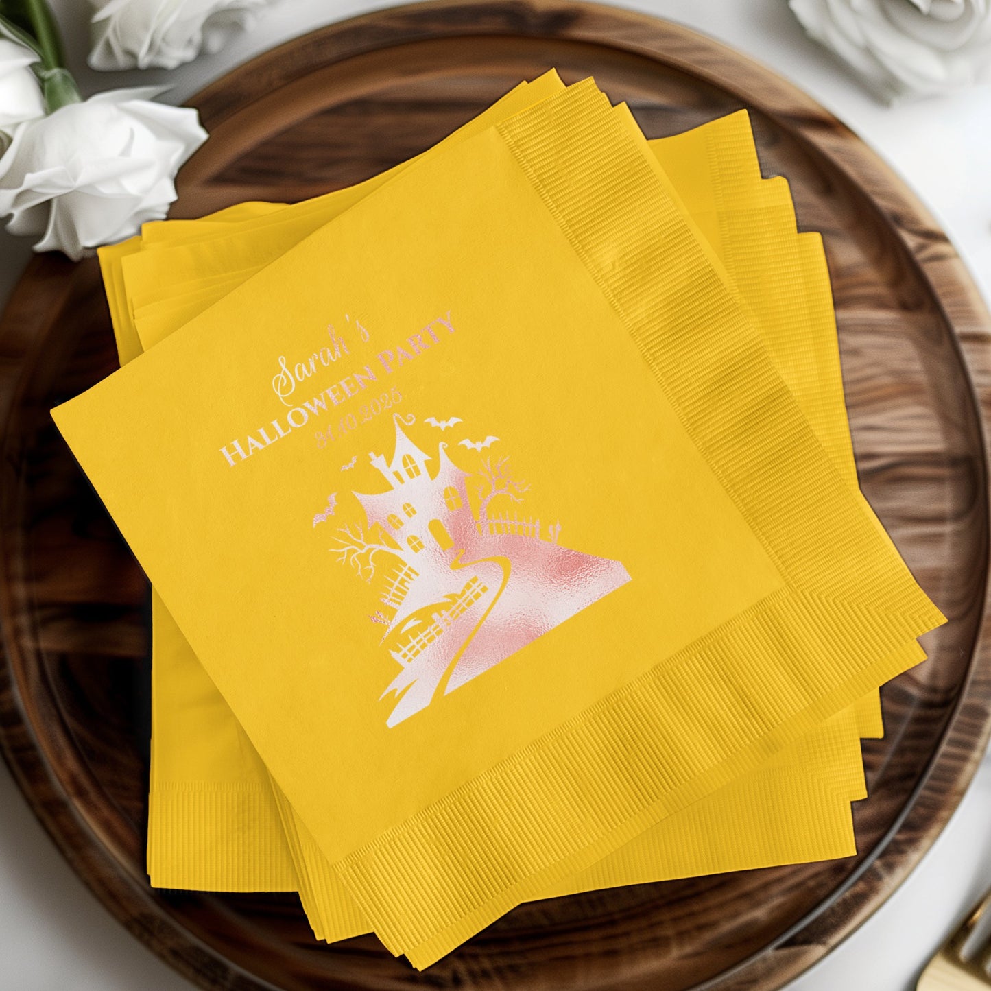 Spooky Halloween Party Design Yellow Napkins product type