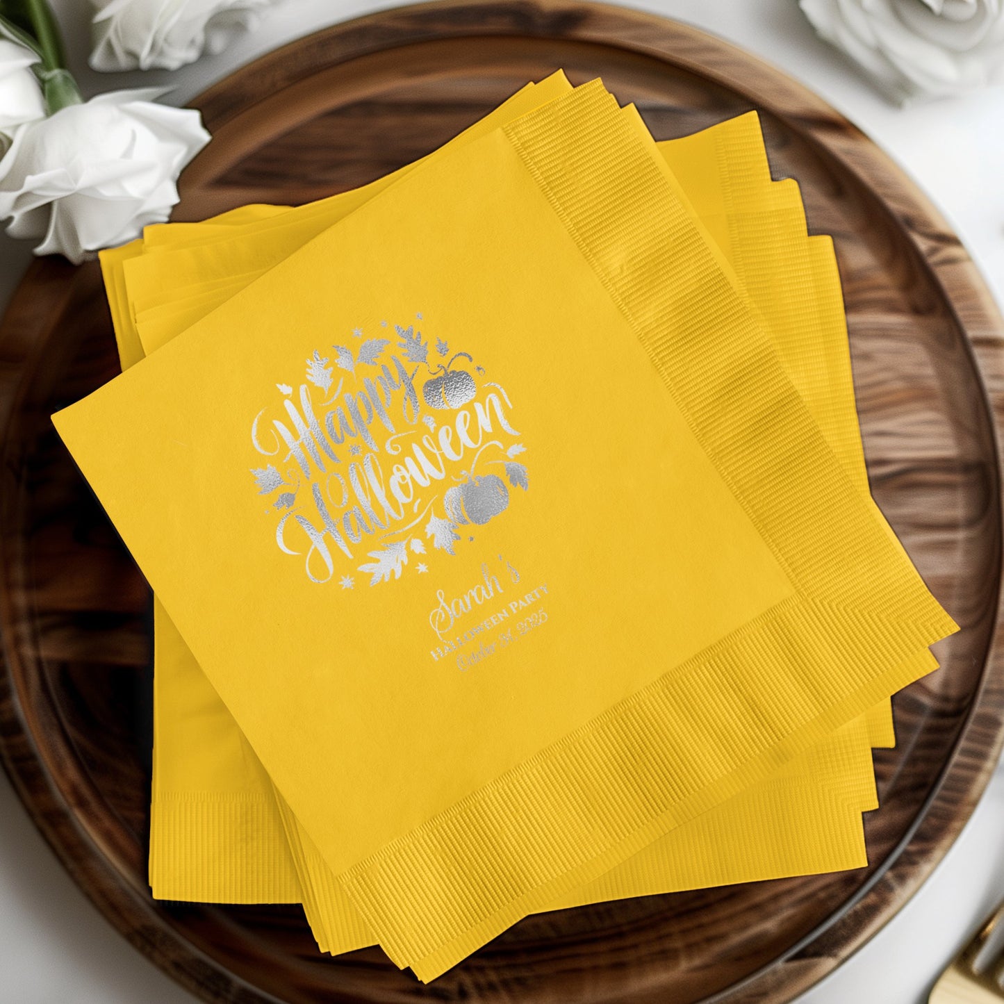 Bright Yellow Happy Halloween Printed Napkins product