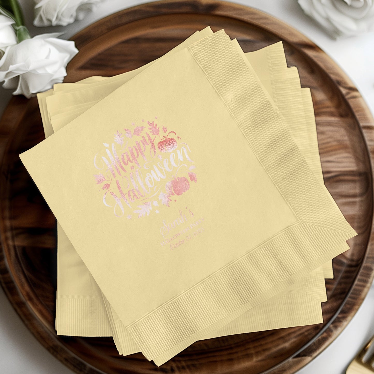 Elegant Floral Happy Halloween Napkin product type
