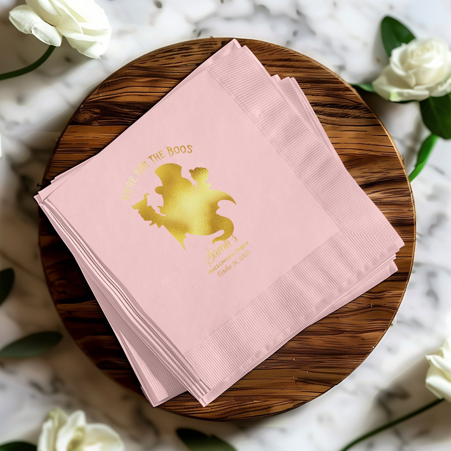 Pink Halloween Napkins with Gold Foil Design product