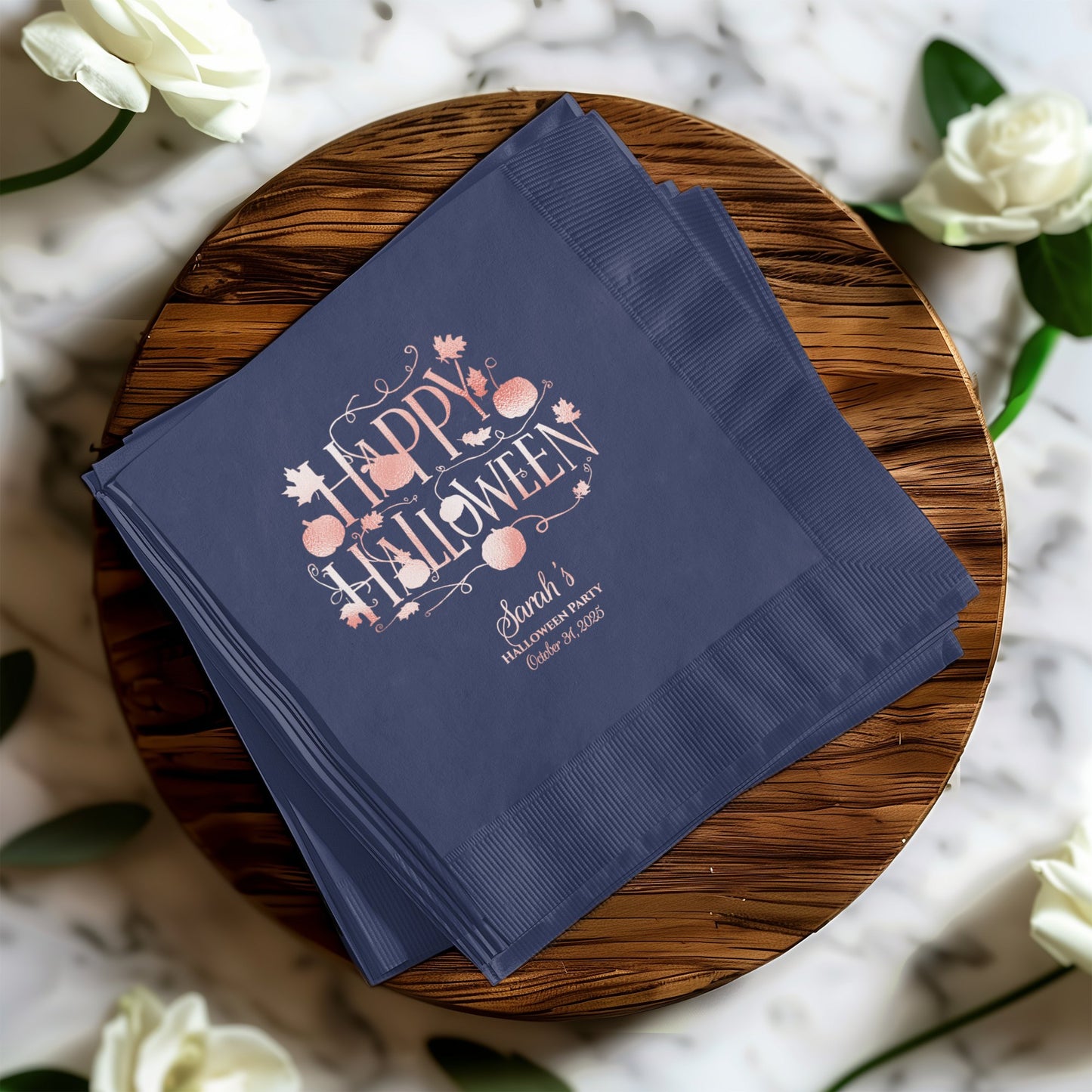 Personalized Dark Blue Happy Halloween Napkin product