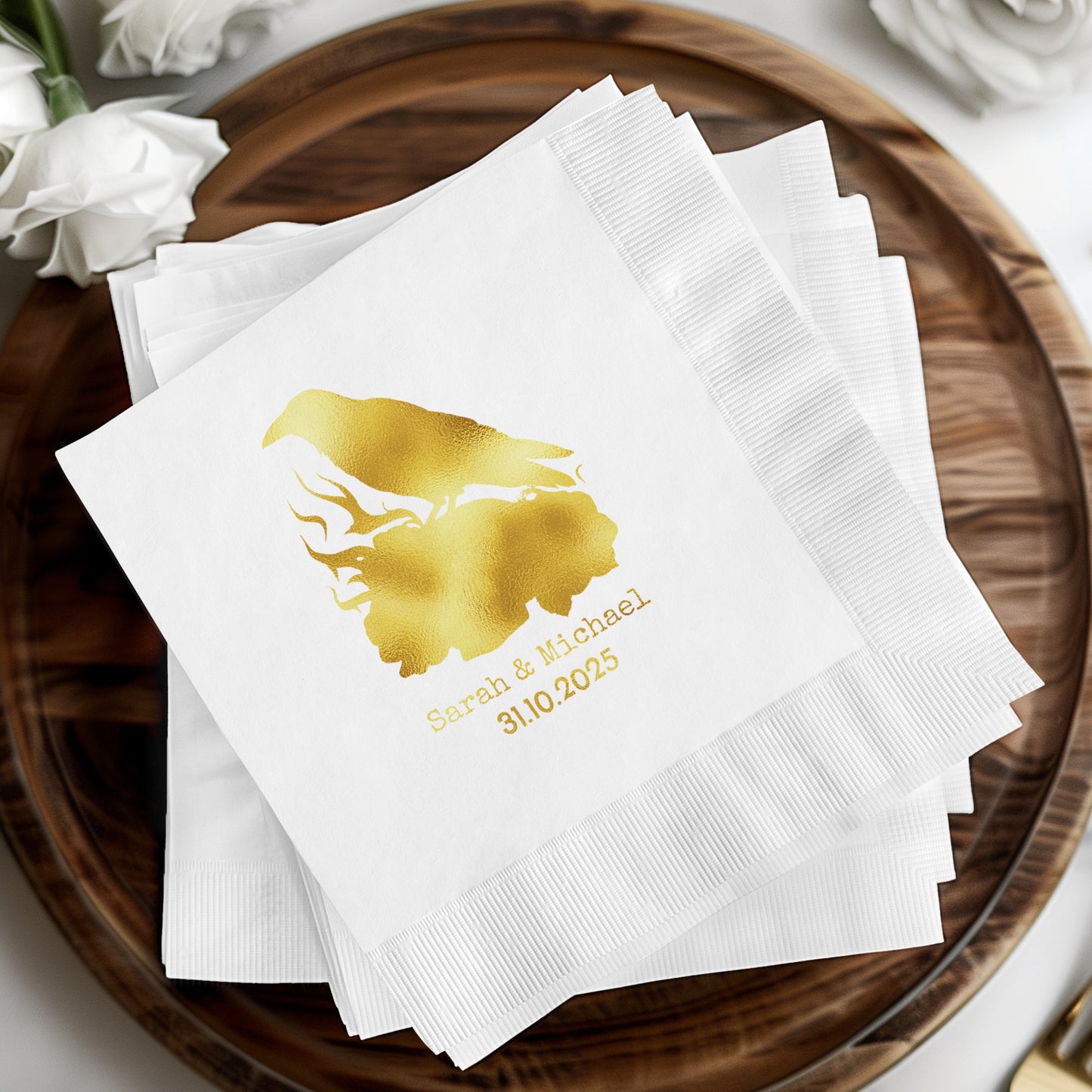 Personalized Wedding Napkins with Golden Eagle Design product type