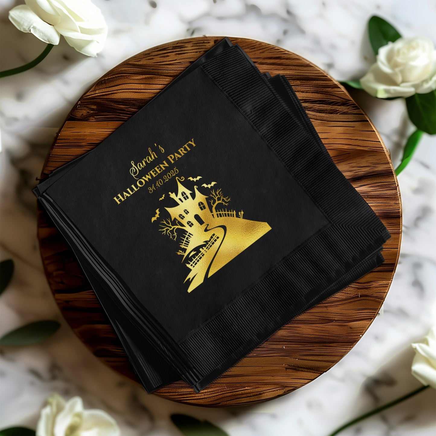 Custom Halloween Party Napkins with Haunted House product type