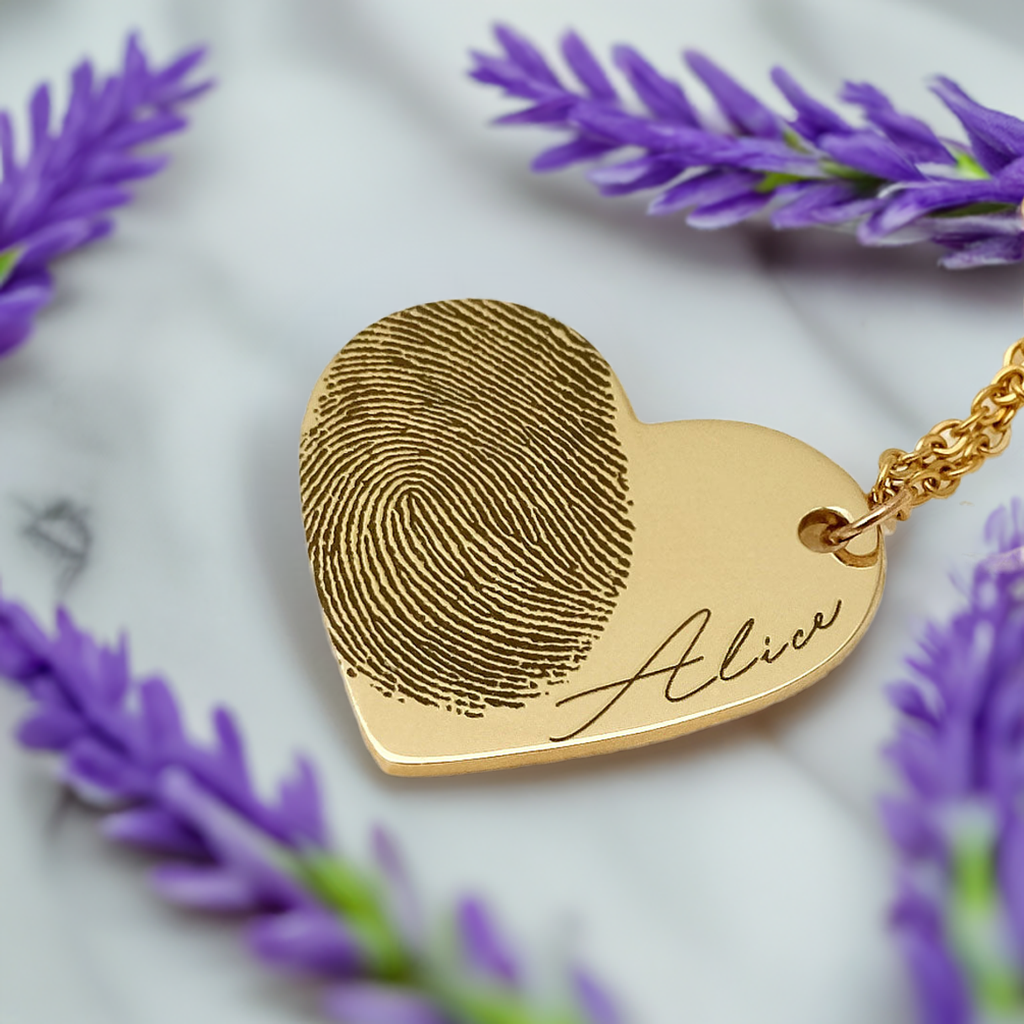 Personalized Fingerprint Necklace Custom Heart Necklace Name Necklace Memorial Gift Christmas Gift Valentines Day Gift
