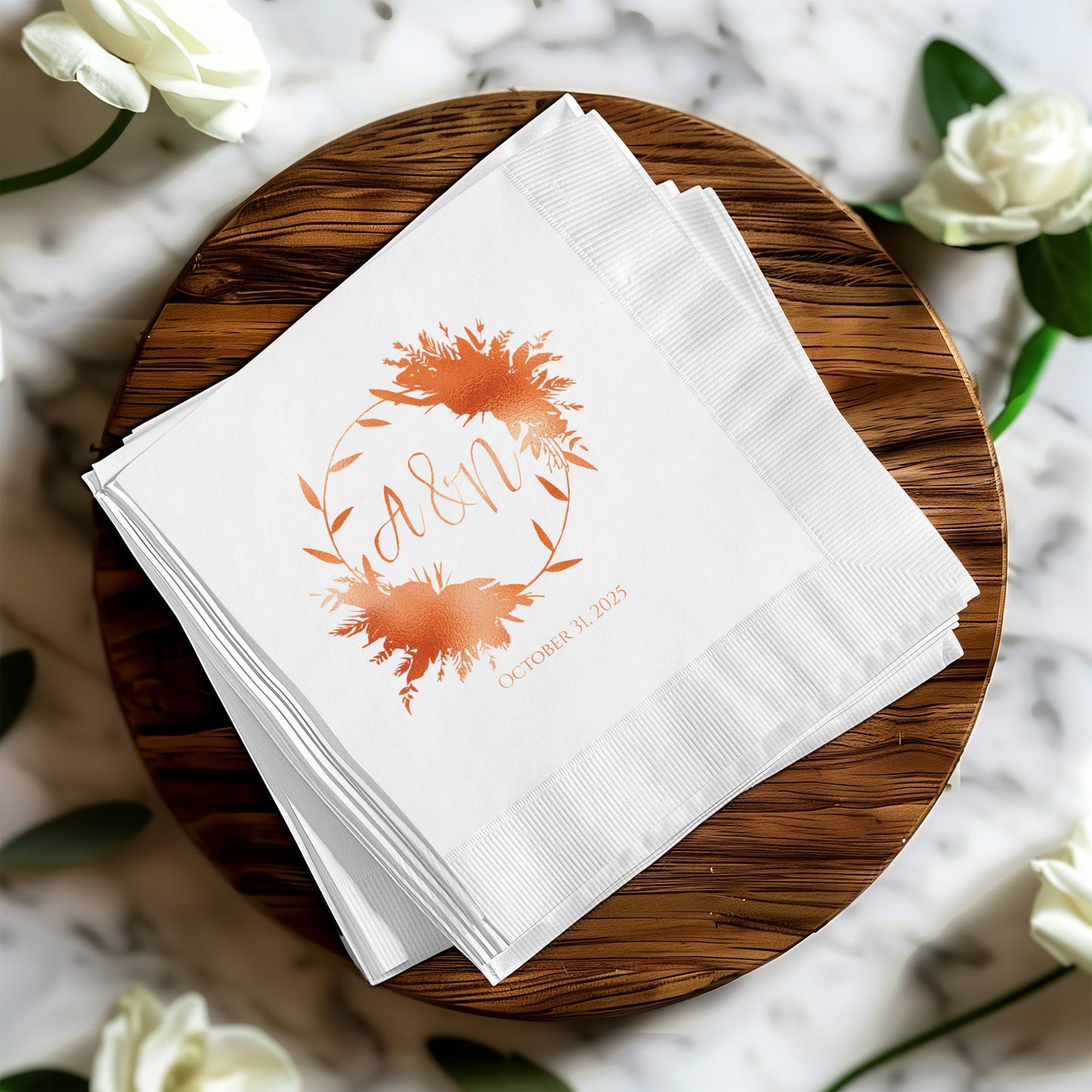 Custom Wedding Date Initials Floral Napkin product