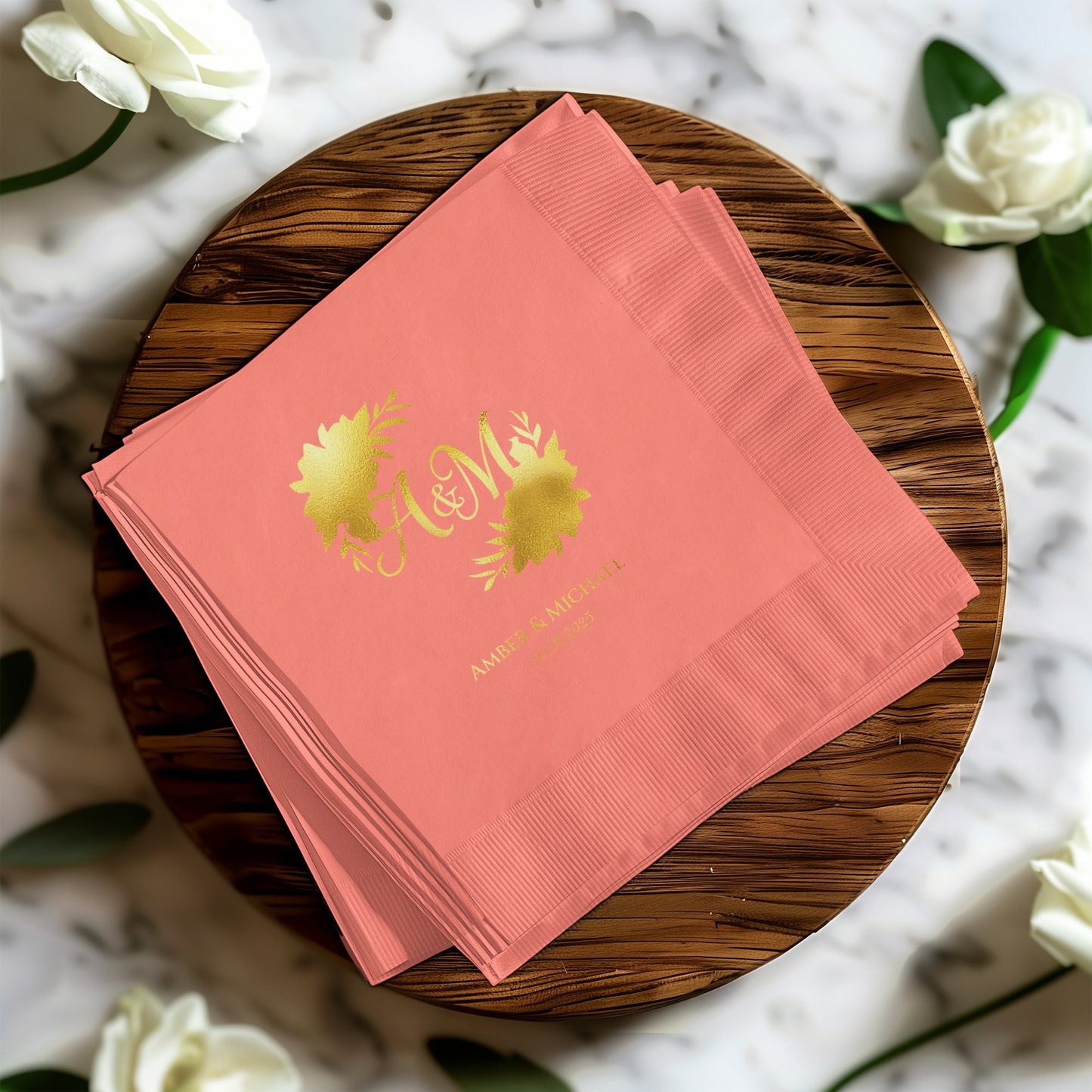 Personalized Floral Monogrammed Pink Wedding Napkin product