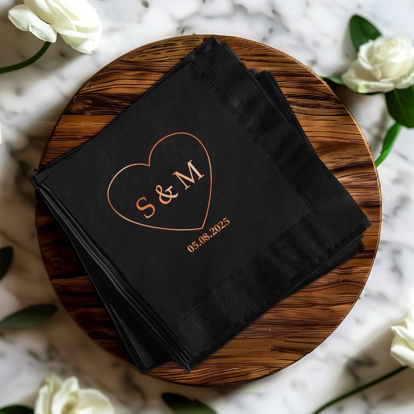 Personalized Heart Design Black Napkins product type