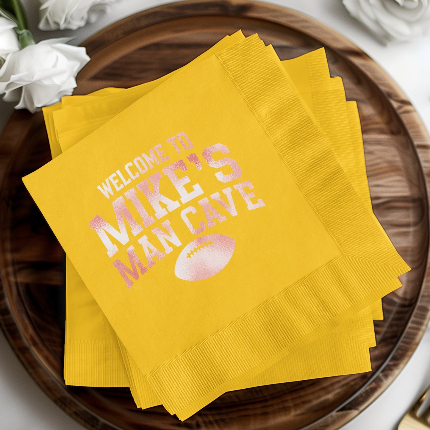 Welcome to Mike's Man Cave Football Themed Napkin Product