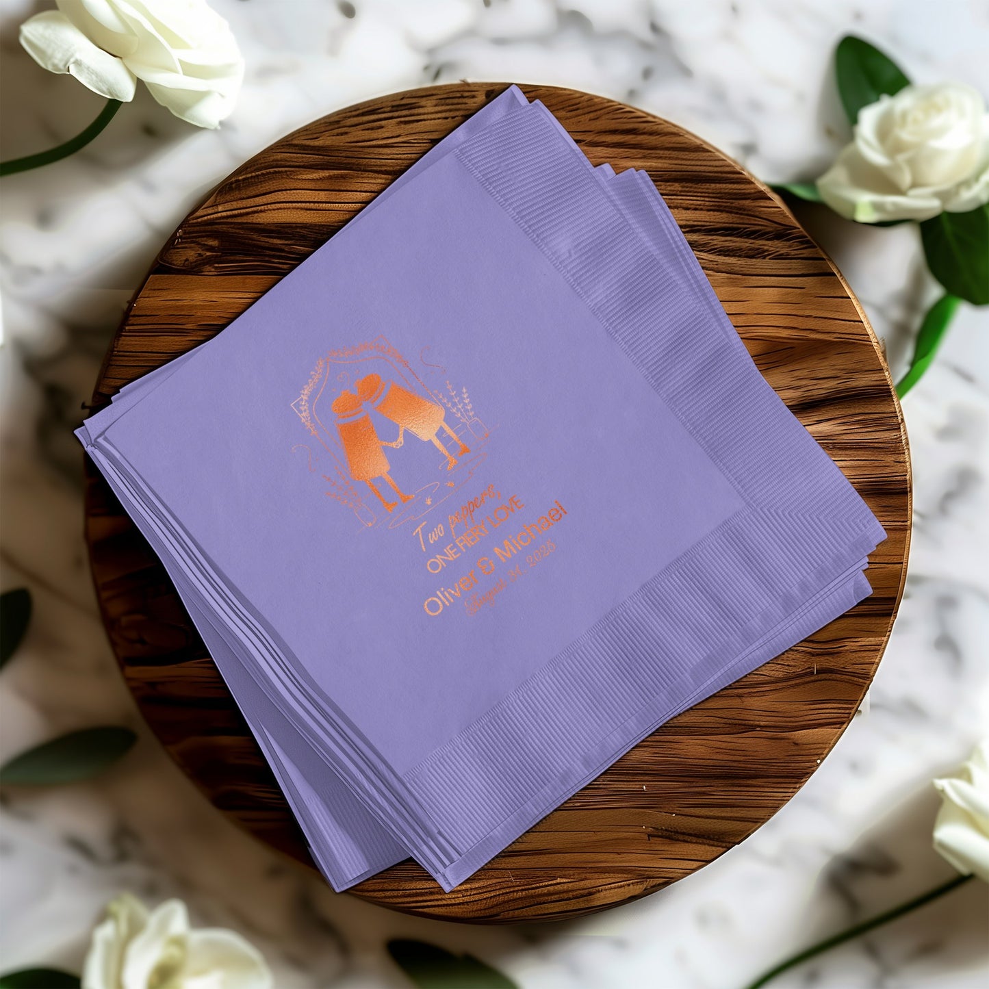 Two Penguins Love Napkins Personalized Custom Product