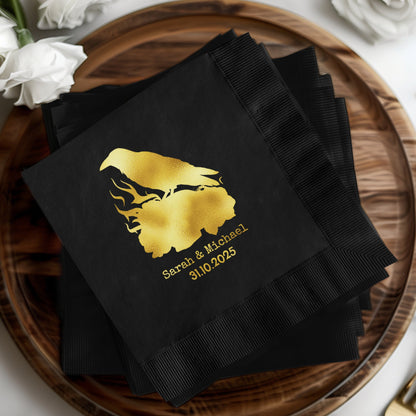 Elegant Gold Bird Design Custom Black Napkin product