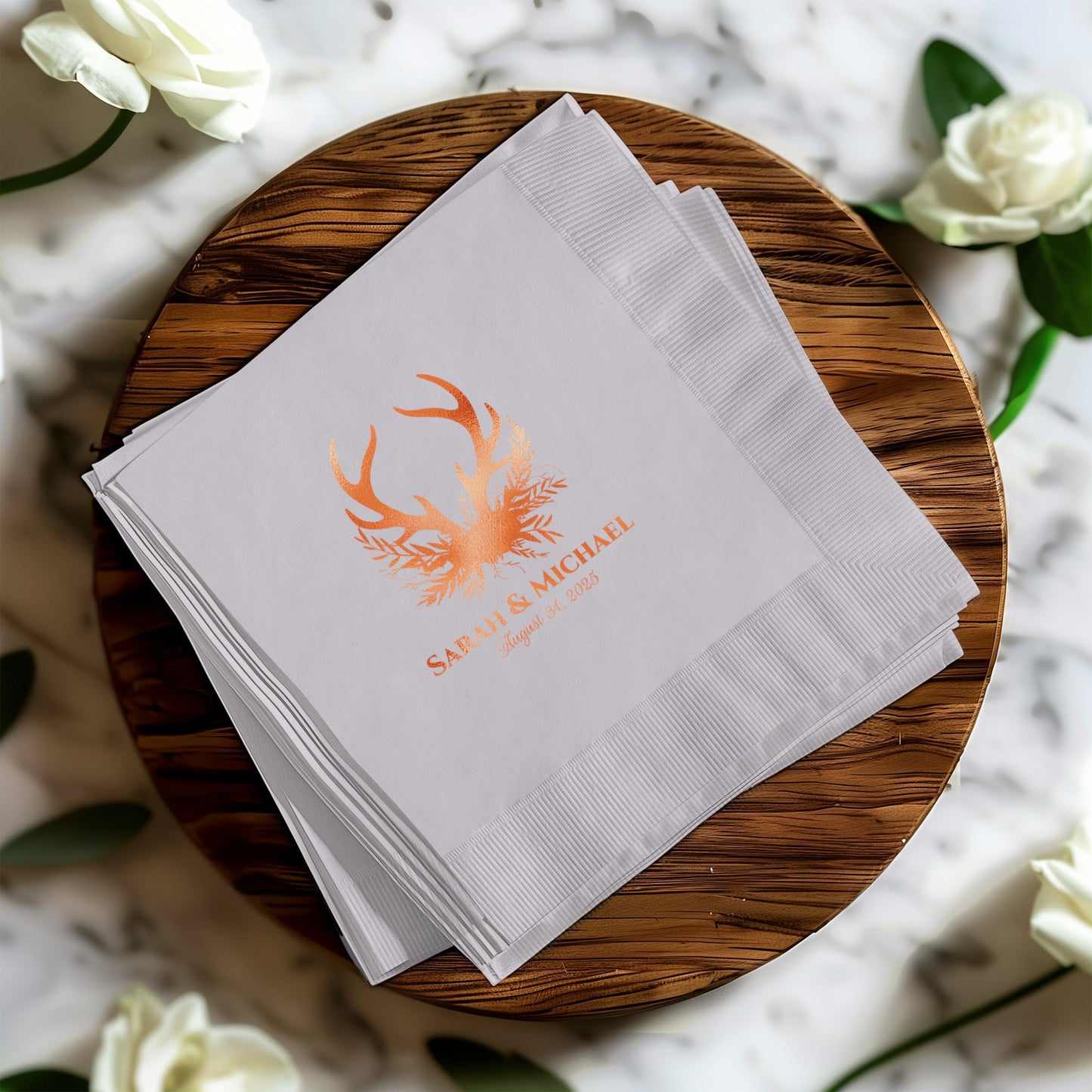Custom Engraved Antler Design Wedding Napkins product