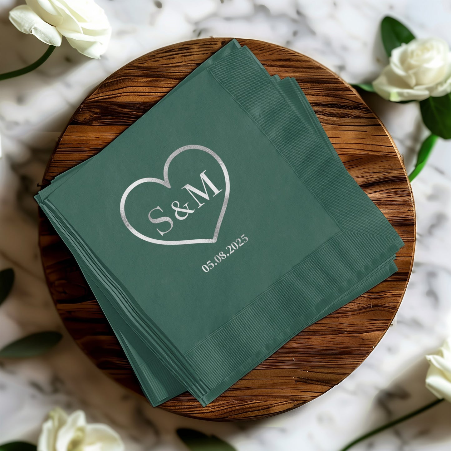Heart Initials Date Personalized Wedding Napkins product