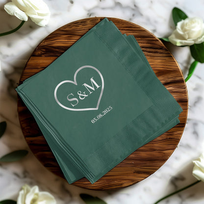 Heart Initials Date Personalized Wedding Napkins product