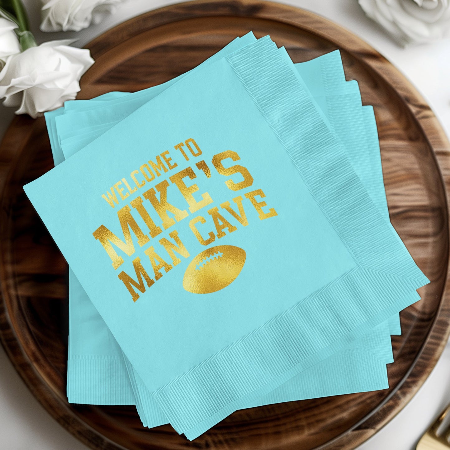 Welcome to Mike's Man Cave Blue Napkin product type