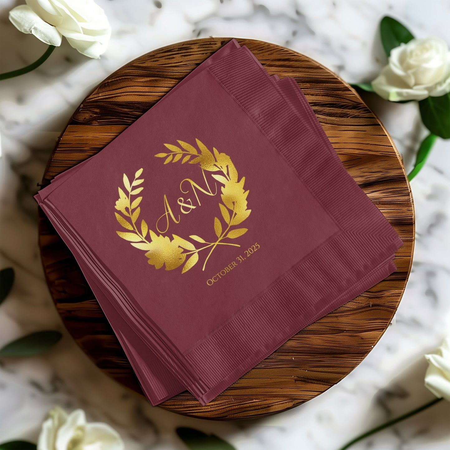 Personalized Gold Monogram Burgundy Napkins product type