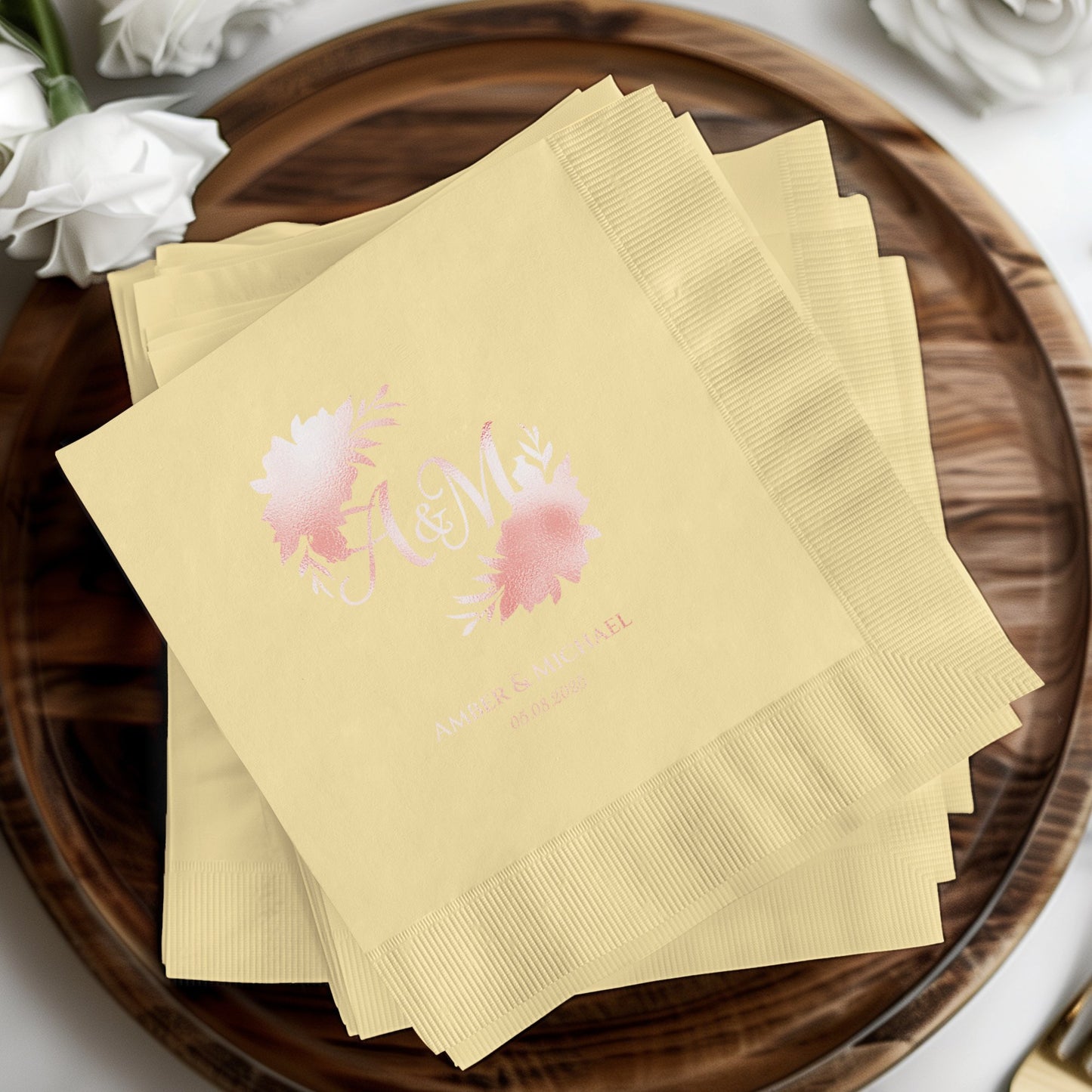 Personalised floral monogram printed napkins product type