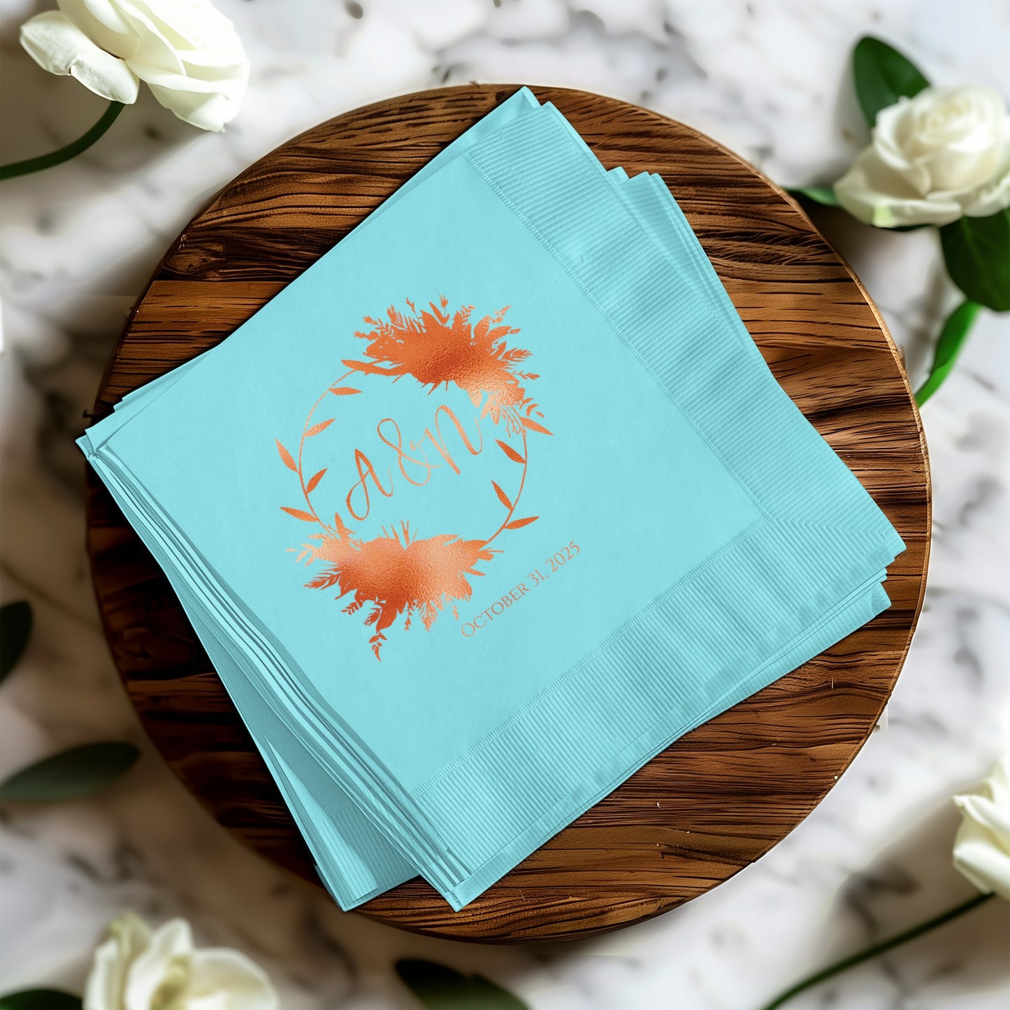 Personalized Floral Blue Wedding Napkin product