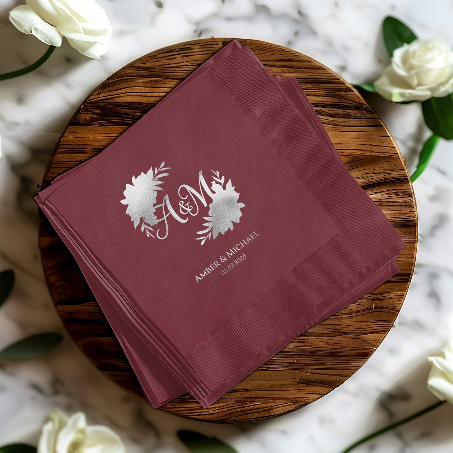 Personalized Wedding Monogram Burgundy Napkins product