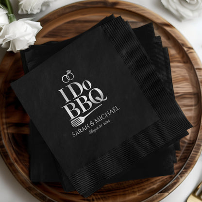 I Do BBQ Wedding Custom Black Napkins Party product