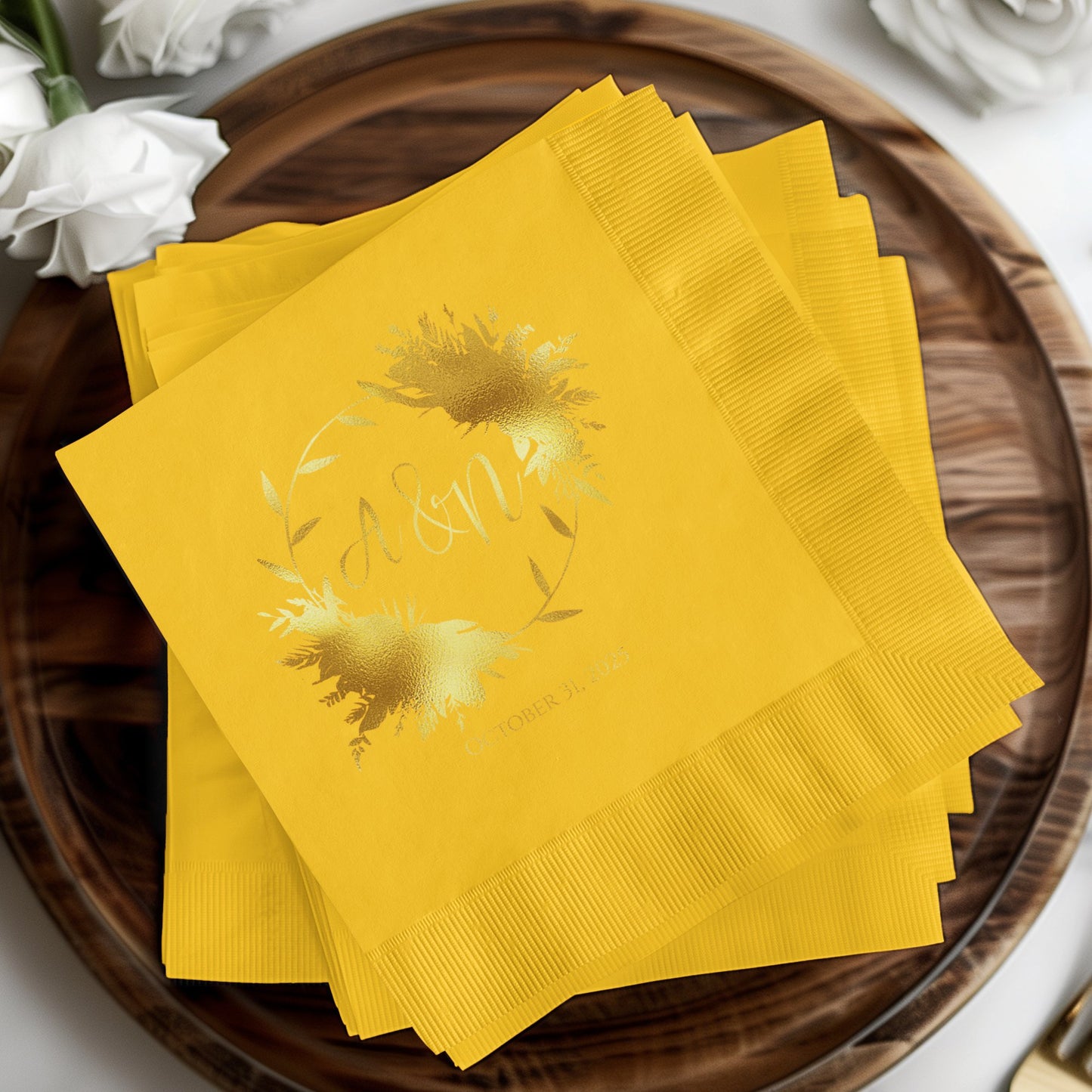 Floral Initials Personalized Yellow Napkin product