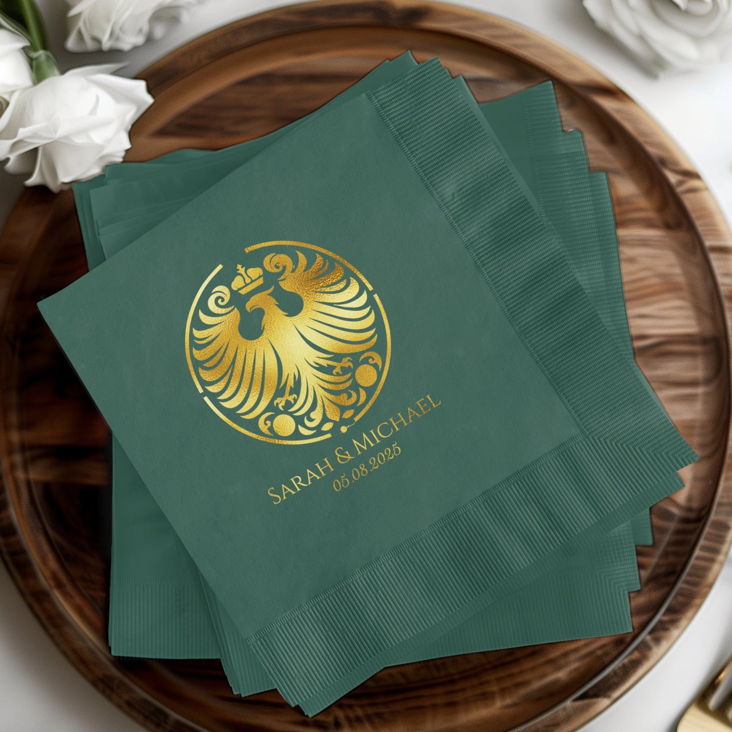 Elegant Custom Green Napkins with Gold Foil Design product type