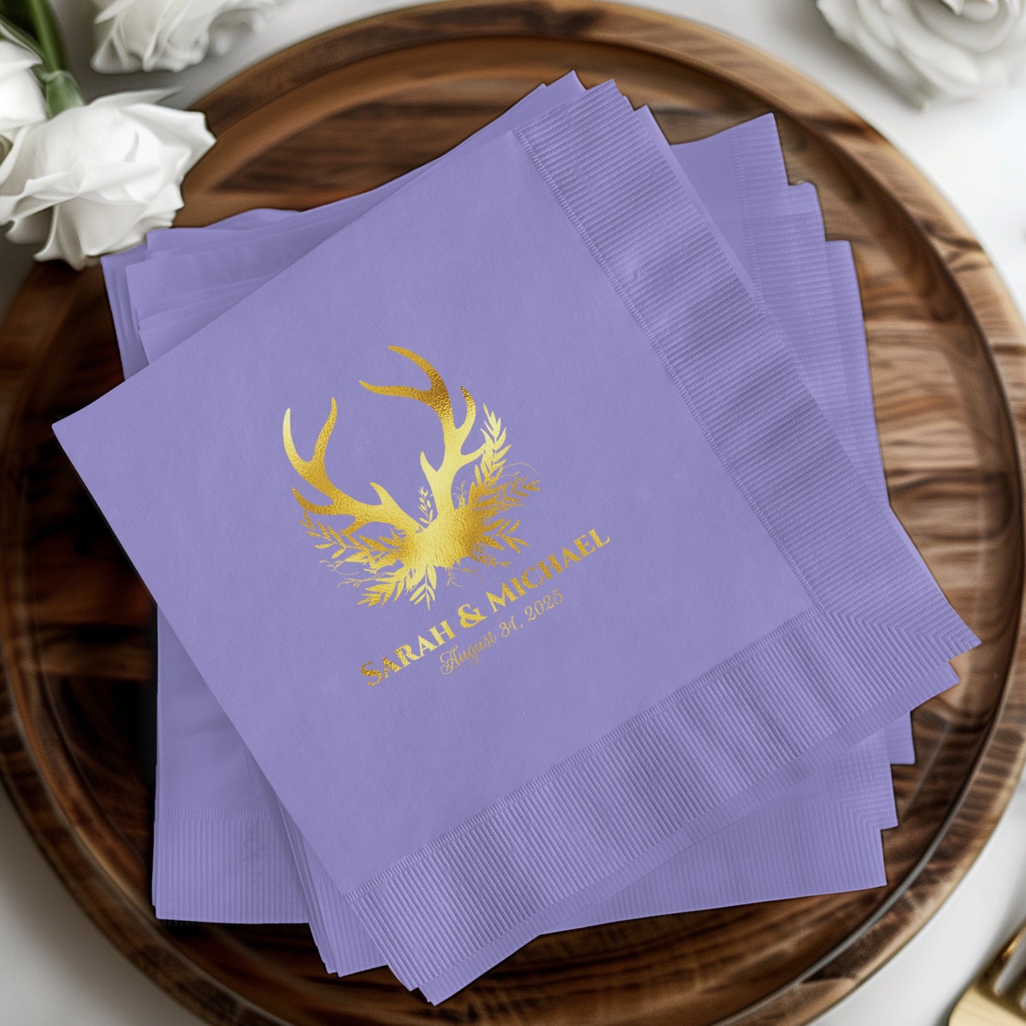 Elegant Stag Personalized Purple Napkins product type