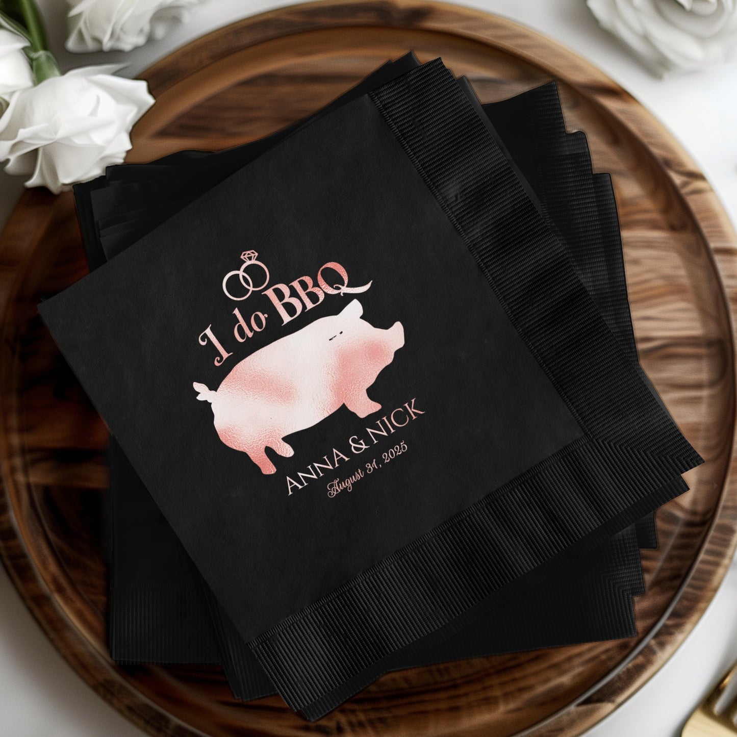 Personalized Wedding BBQ Theme Black Napkins product type