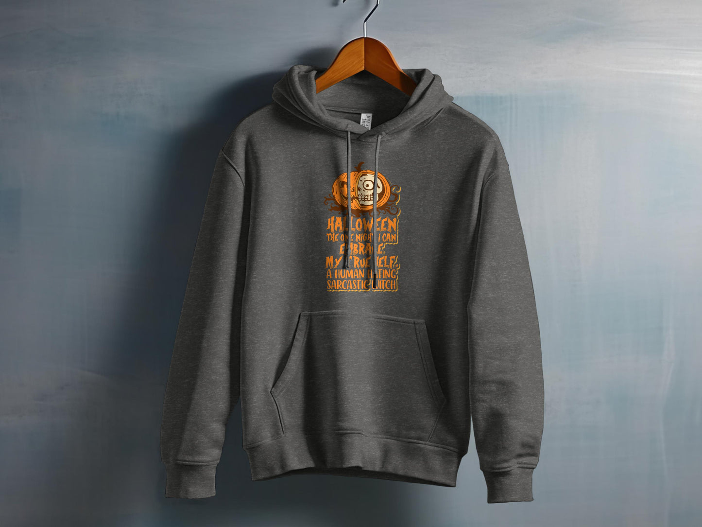 Halloween Spooky Pumpkin Print Grey Pullover Hoodie product type
