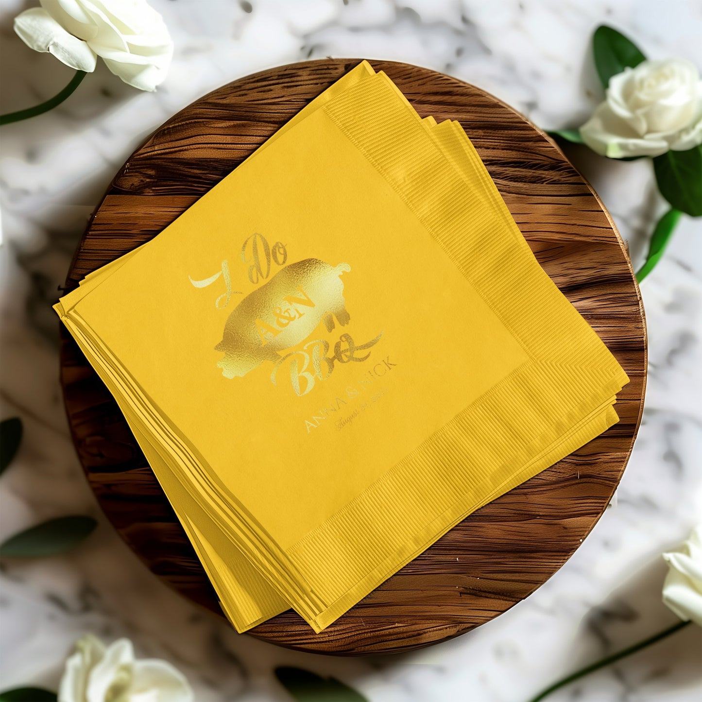 Elegant I Do BBQ Anniversary Yellow Napkin product