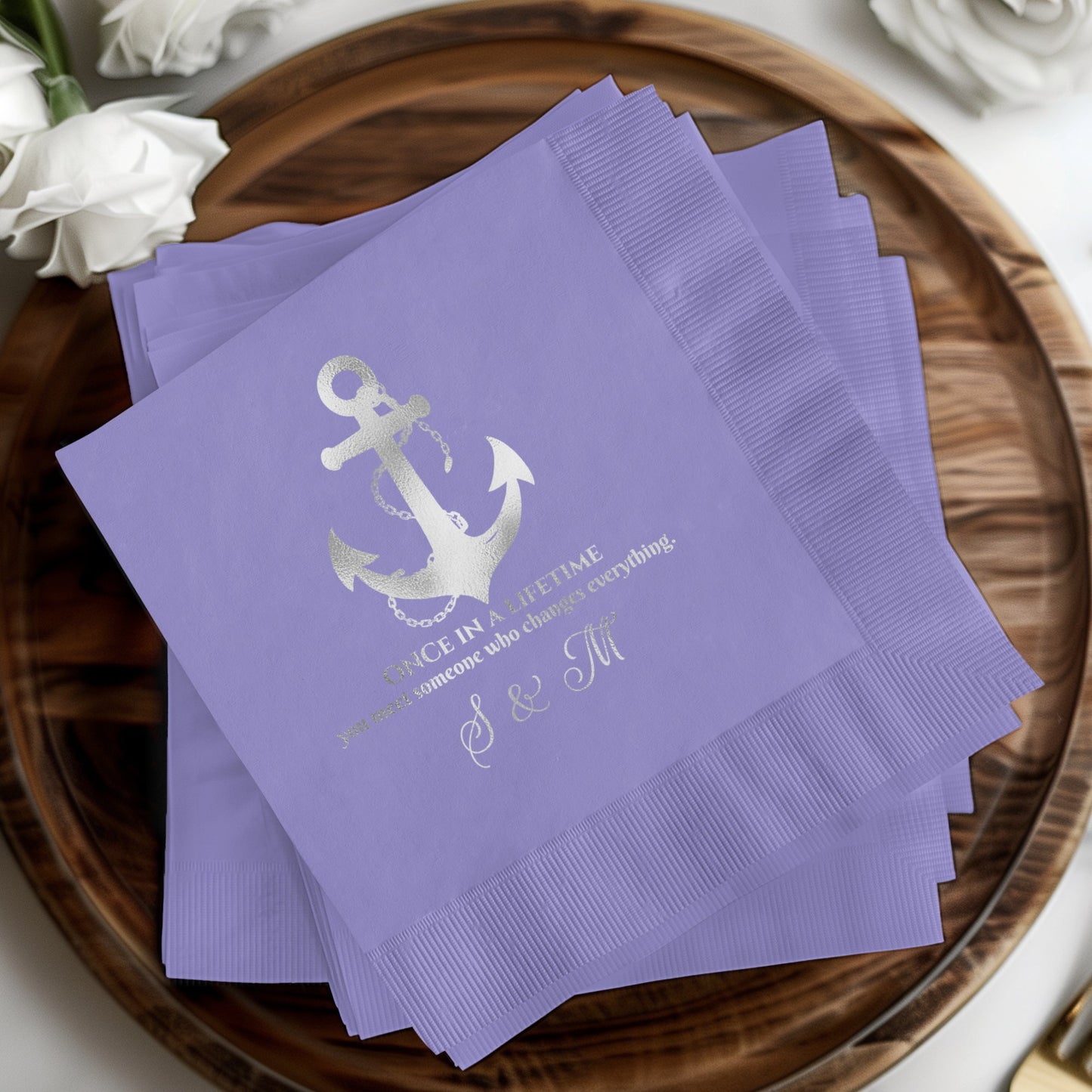 Elegant Anchor Design Purple Napkins Party Decorations
