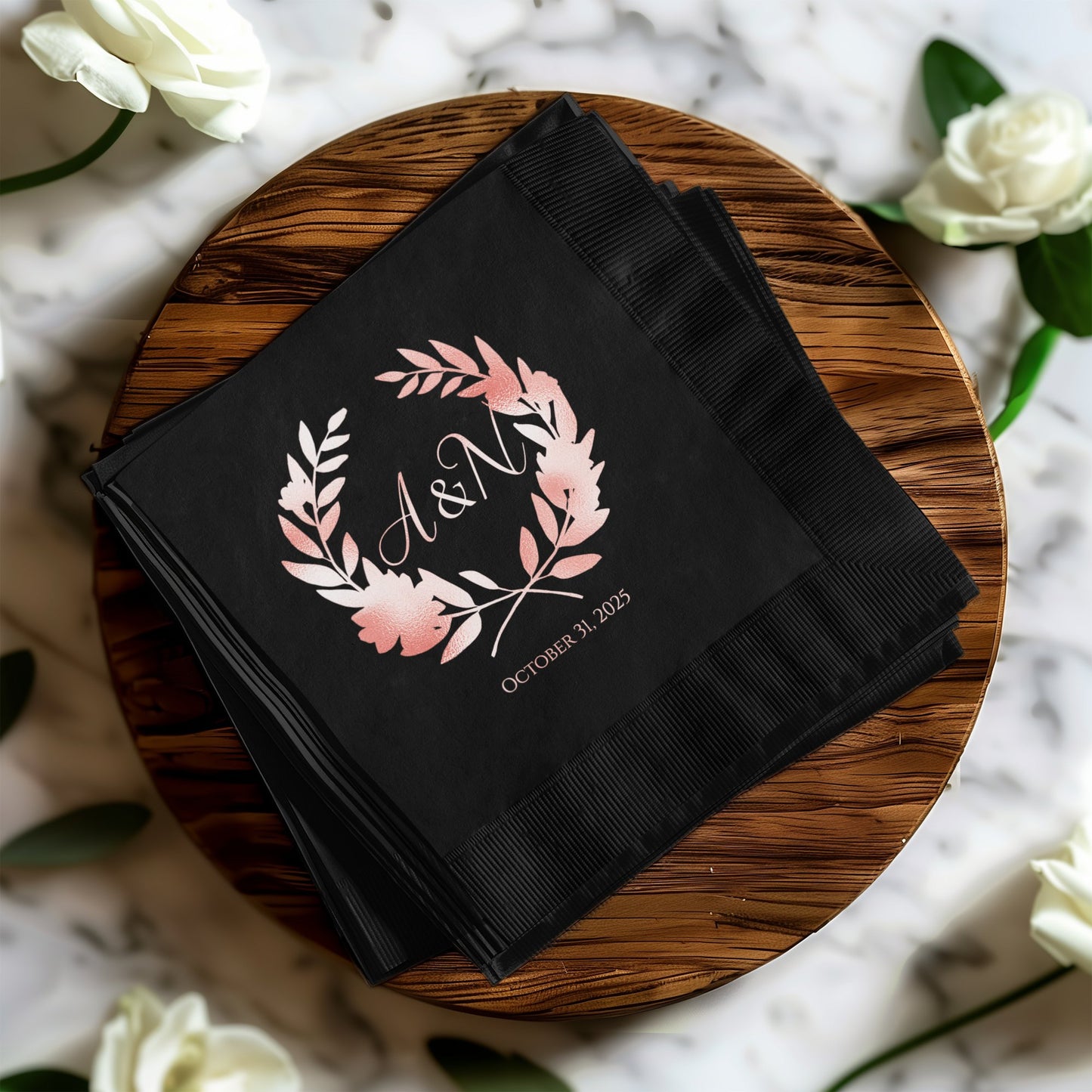 Personalized Floral Monogram Black Wedding Napkins product