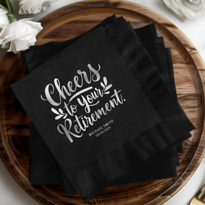 Cheers to Your Retirement Black Napkins product type