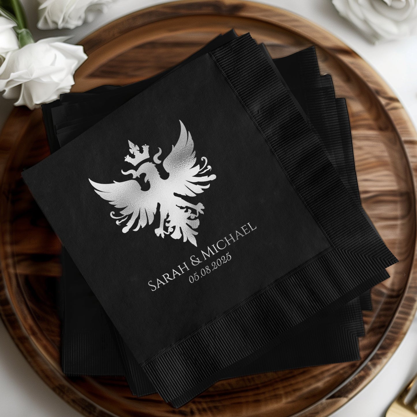 Custom Black Wedding Napkins with Elegant Eagle product type