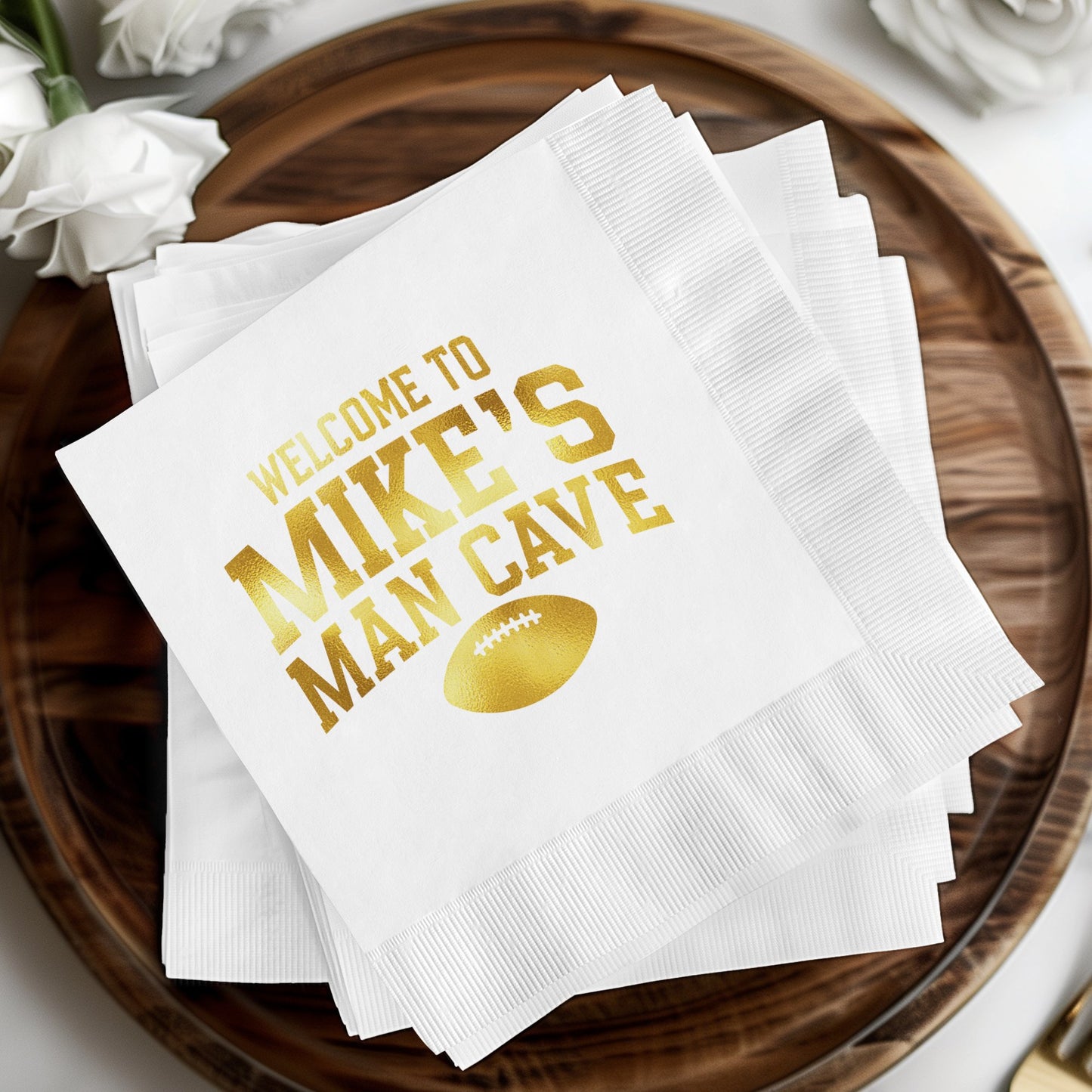 Welcome to Mike's Man Cave Gold Text Napkins product type