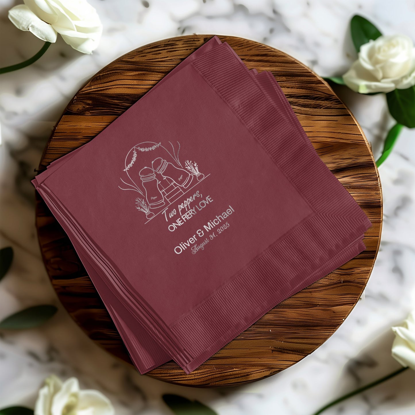 Two Peppers One Hot Love Personalized Napkin product