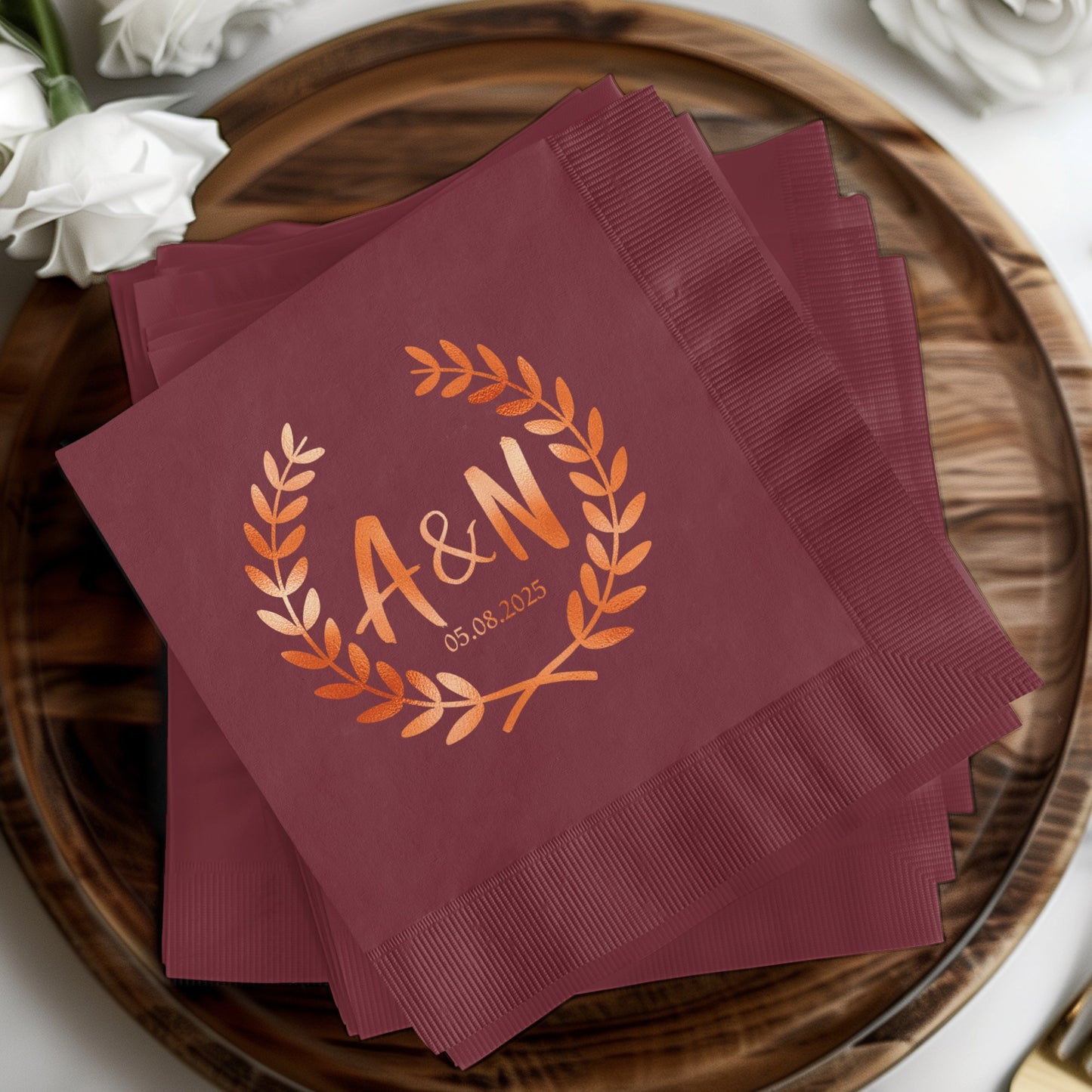 Bronze Monogrammed Wedding Napkins Custom Product