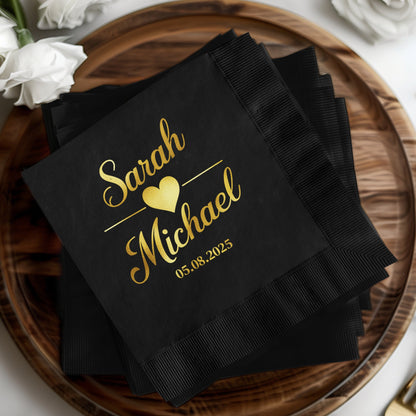 Personalized Wedding Date Black Napkin product
