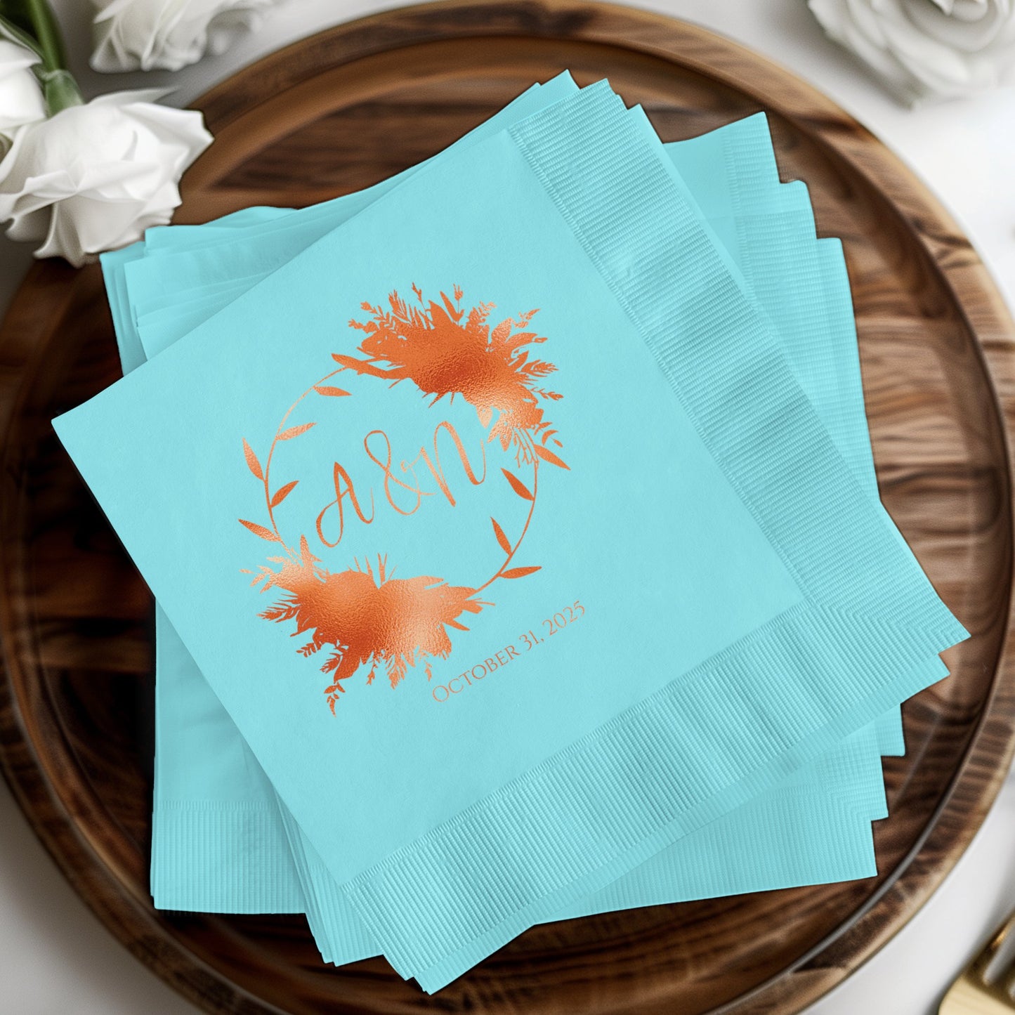 Personalized Embossed Floral Wedding Napkins product type