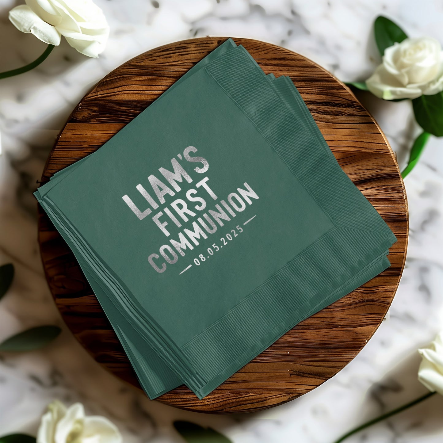 Personalized Liam's First Communion date napkins product type
