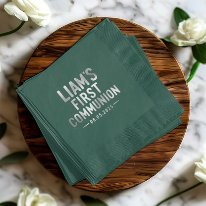 Personalized Liam's First Communion date napkins product type