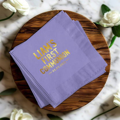 Personalized Purple First Communion Napkin product