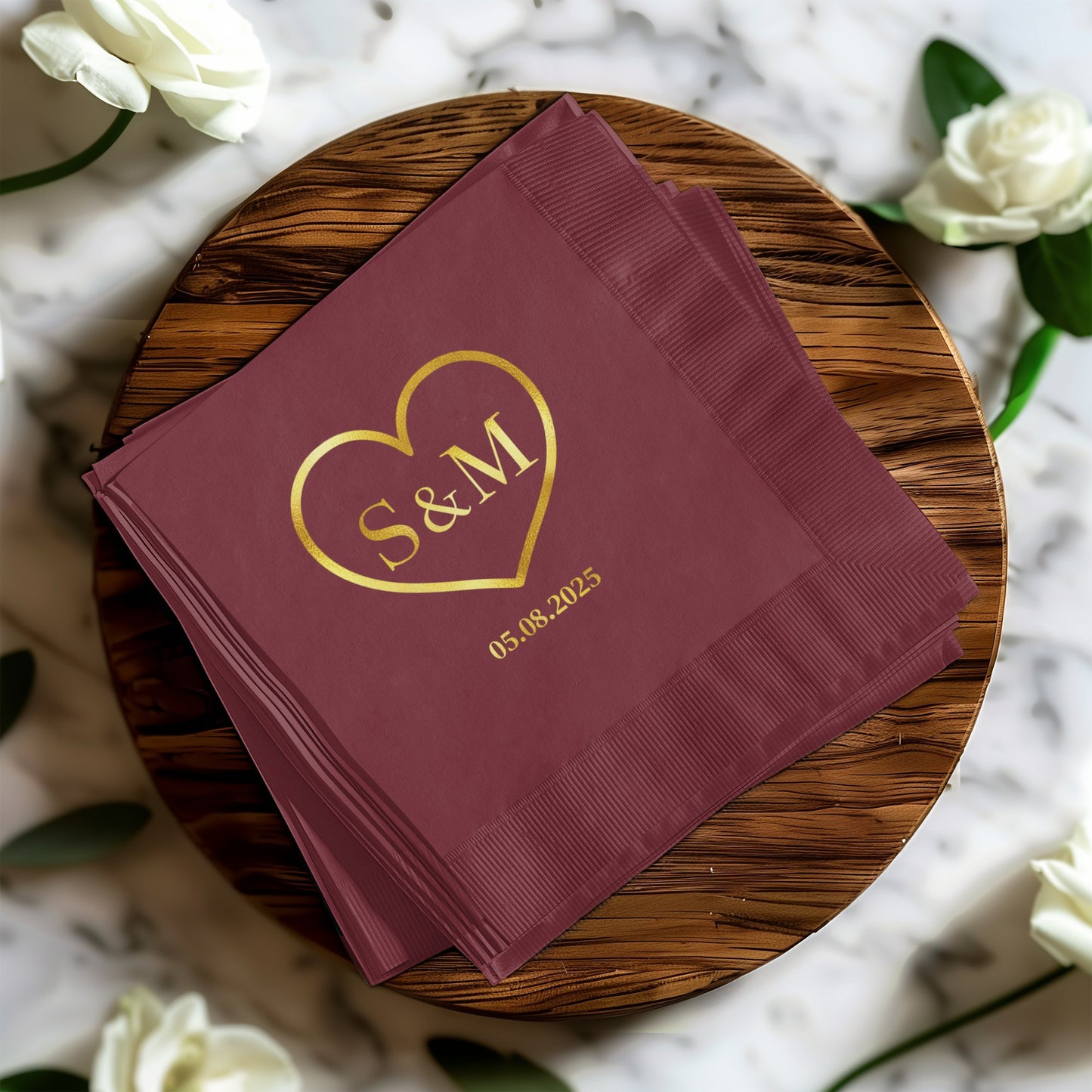 Personalized Wedding Date Maroon Napkin product