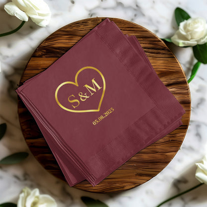 Personalized Wedding Date Maroon Napkin product