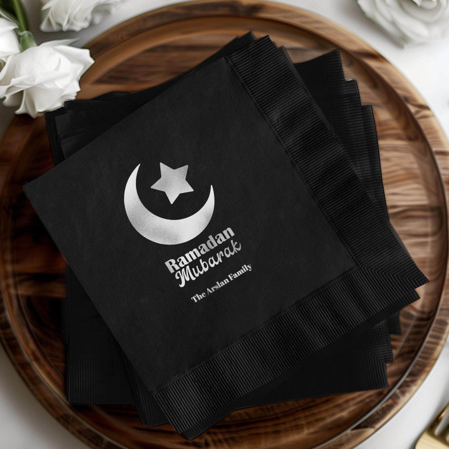Elegant Custom Ramadan Mubarak Black Party Napkins product