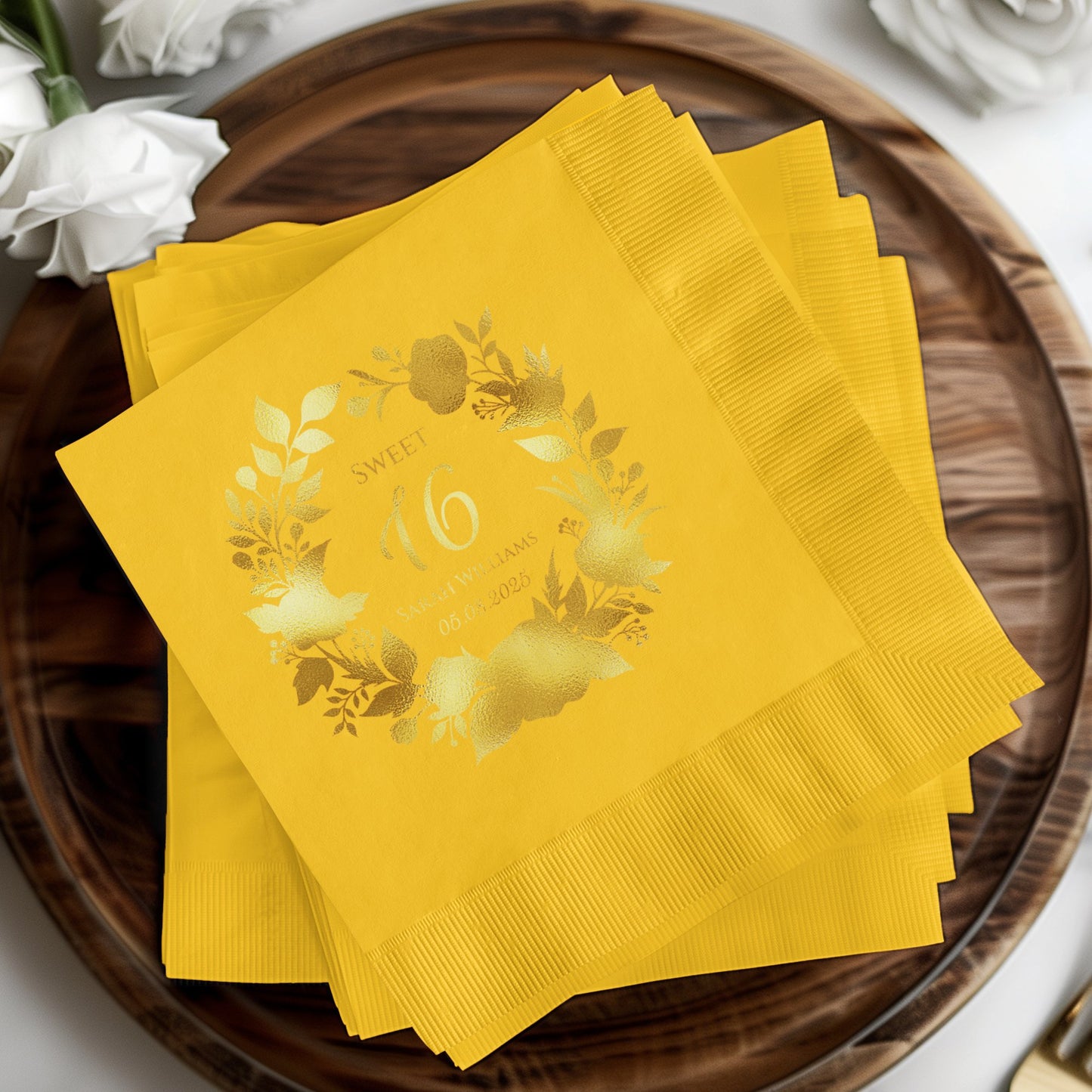 Golden Floral Sweet 16 Personalized Party Napkins product type