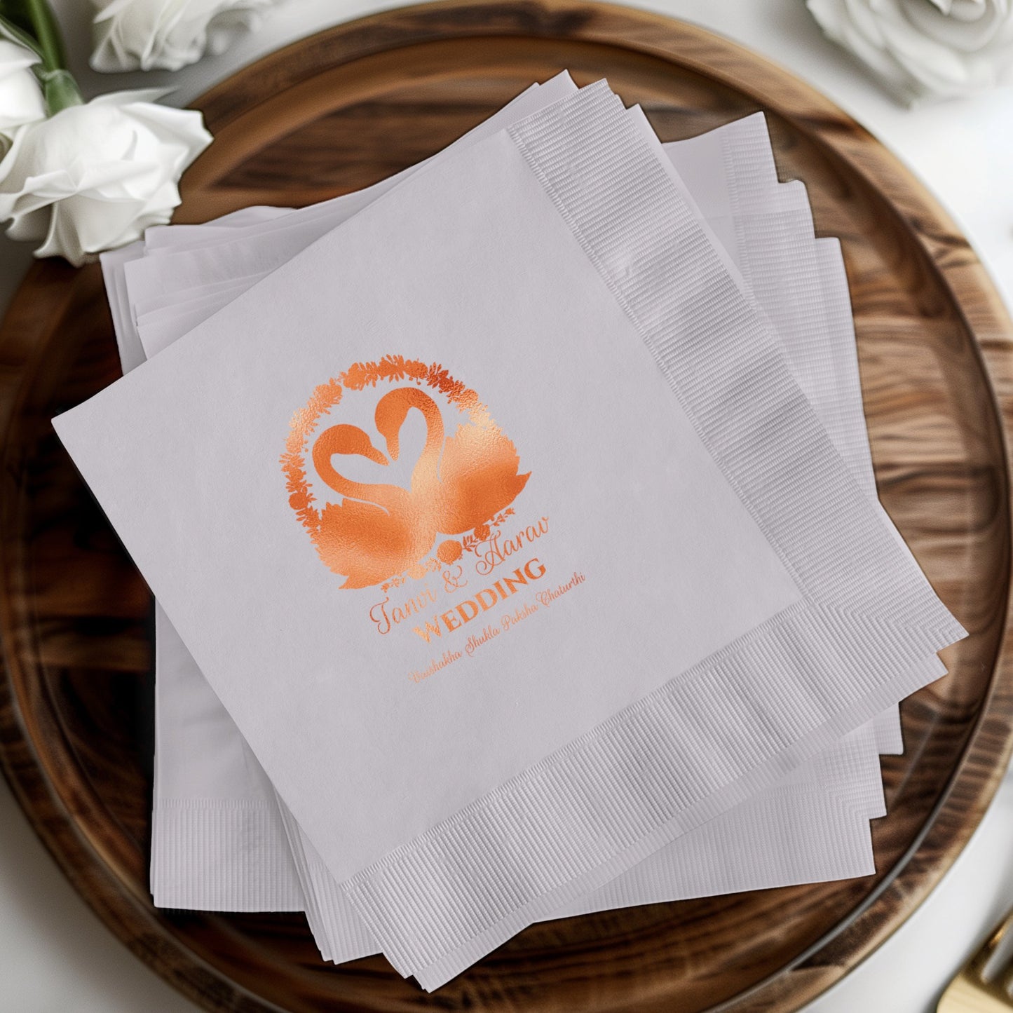 Personalized Wedding Napkins with Swan Design product