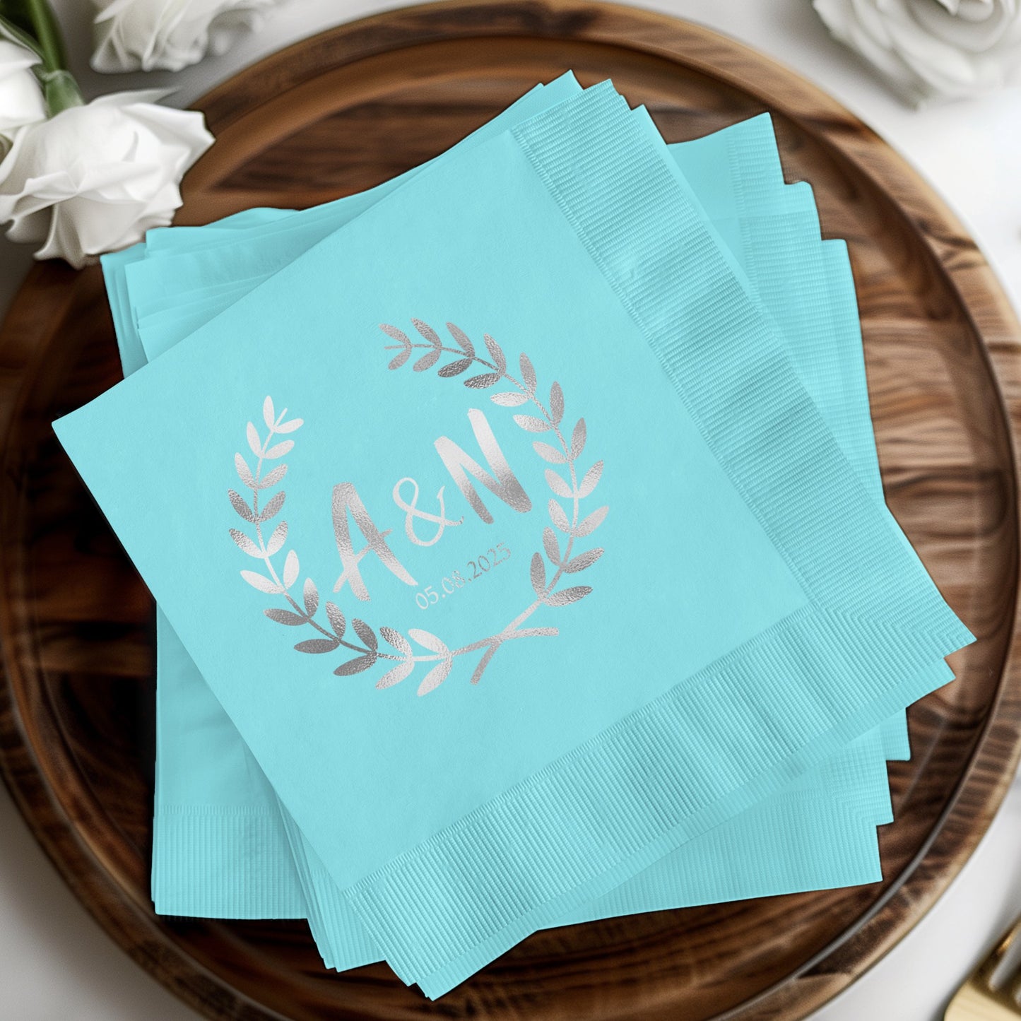Personalized Turquoise Wedding Napkins Set product type