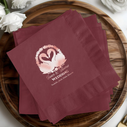Elegant Personalized Wedding Napkins with Two Swans product